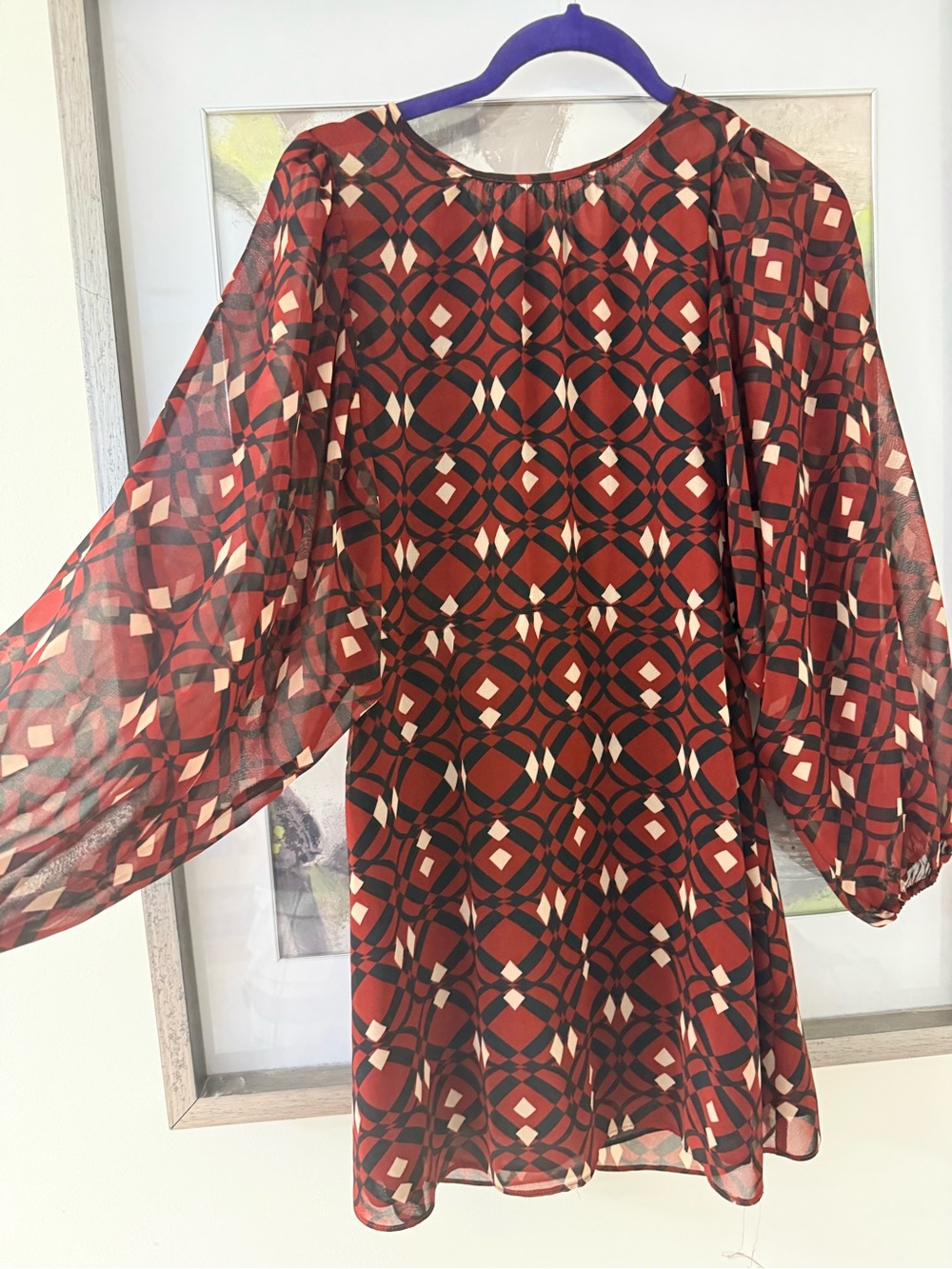 Zara Red Geometric Long-Sleeve Women's Dress
